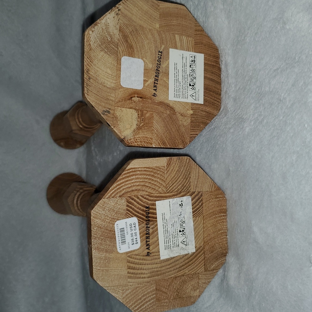 Anthropologie Carved Wood Candle Holders Pair of Two (2) - Picture 4 of 5